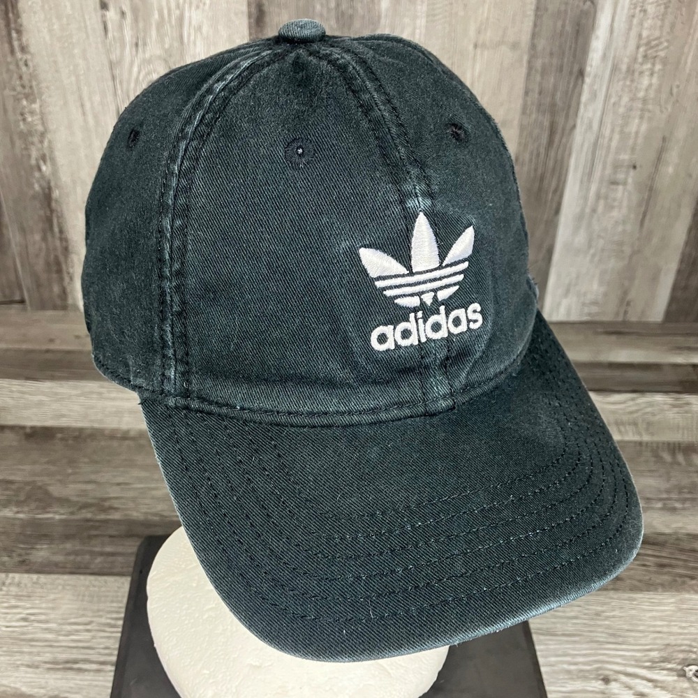 Adidas Originals Trefoil Relaxed Strapback Hat Faded Black Washed Cotton Cap
